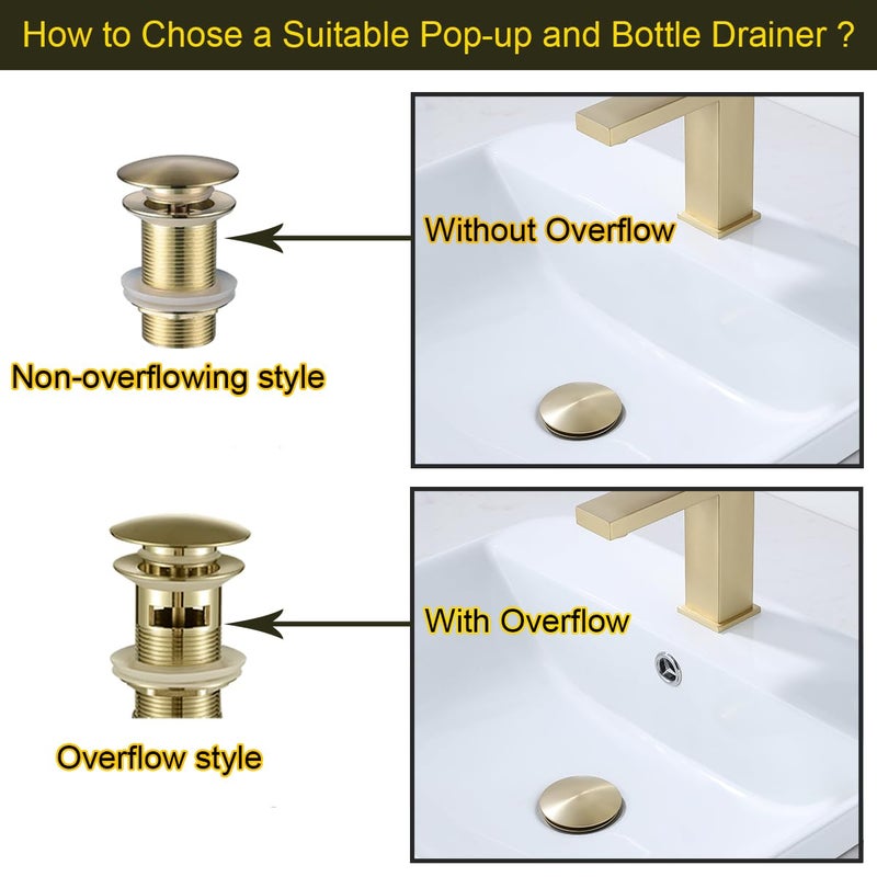 RANDOM Brushed Gold Sink Drain Stopper Without Overflow Bathroom Pop Up Drain Faucet Assembly Stopper for Vessel Vanity Sink Solid Brass RD83001BG. - Image 3